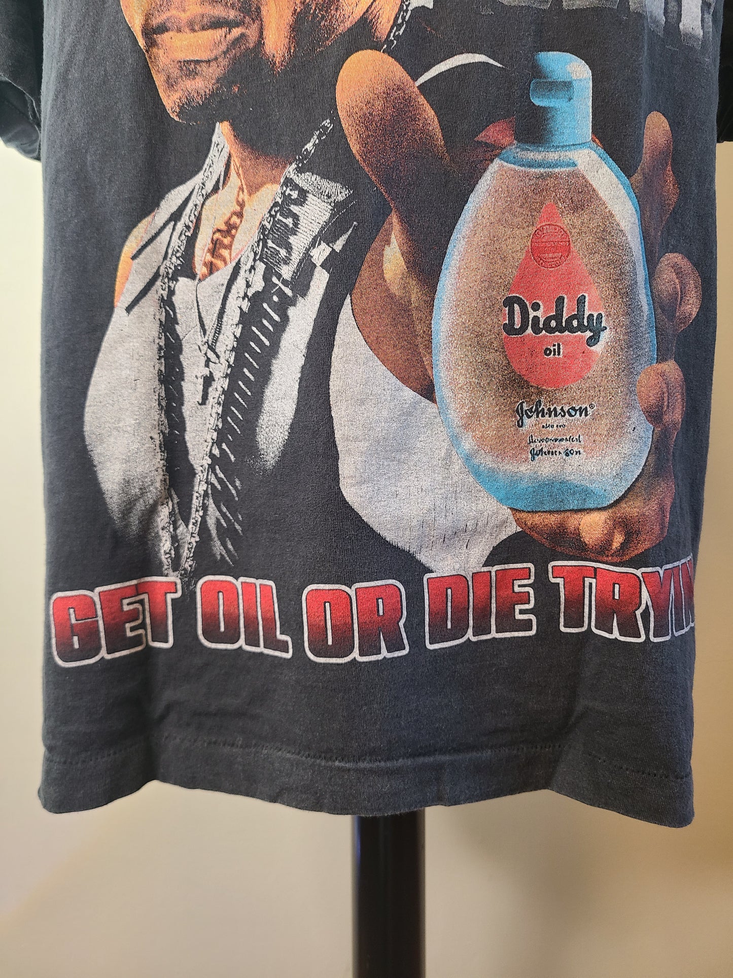 50 Cent vs Diddy Troll Tee Tshirt Enzyme Washed Faded Black Large