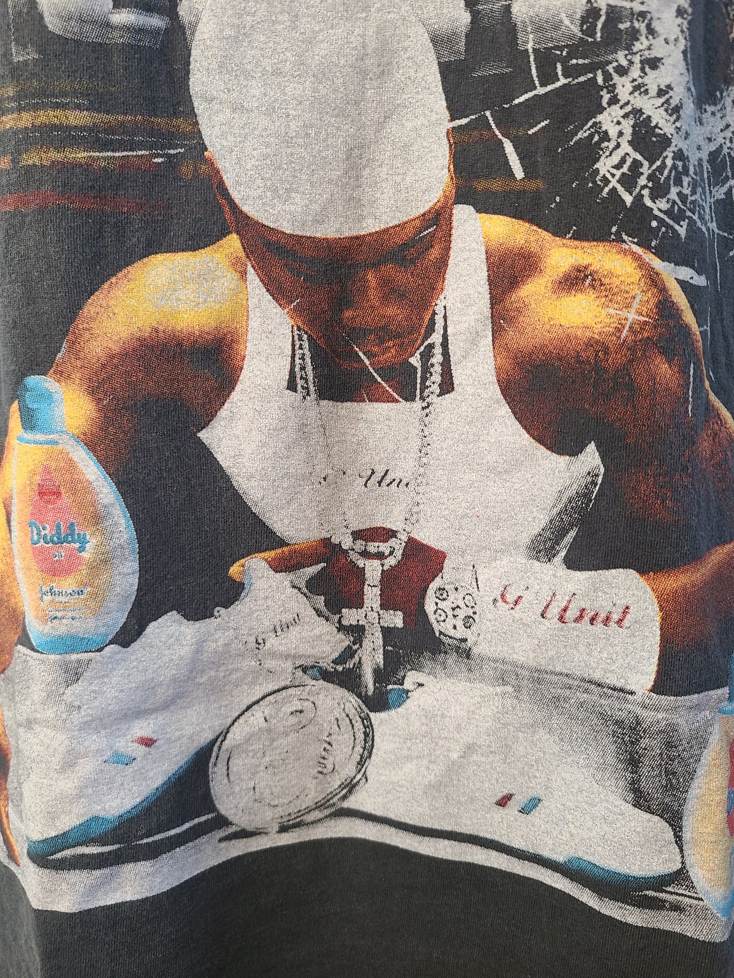 50 Cent vs Diddy Troll Tee Tshirt Enzyme Washed Faded Black Large