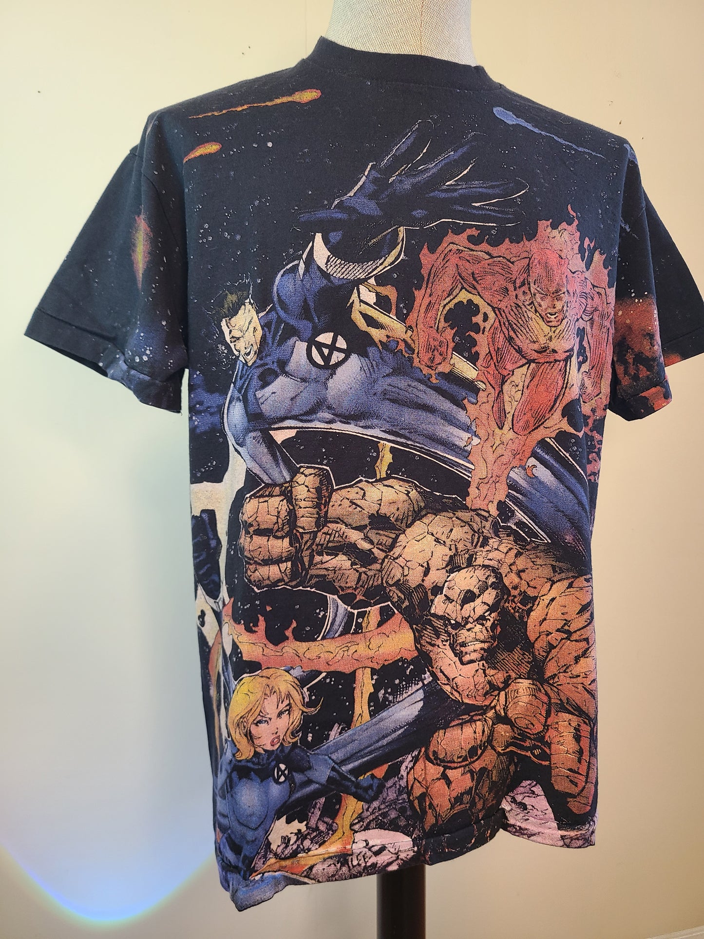 Fantastic Four Overprint Modern Vintage Style T Shirt Faded Black
