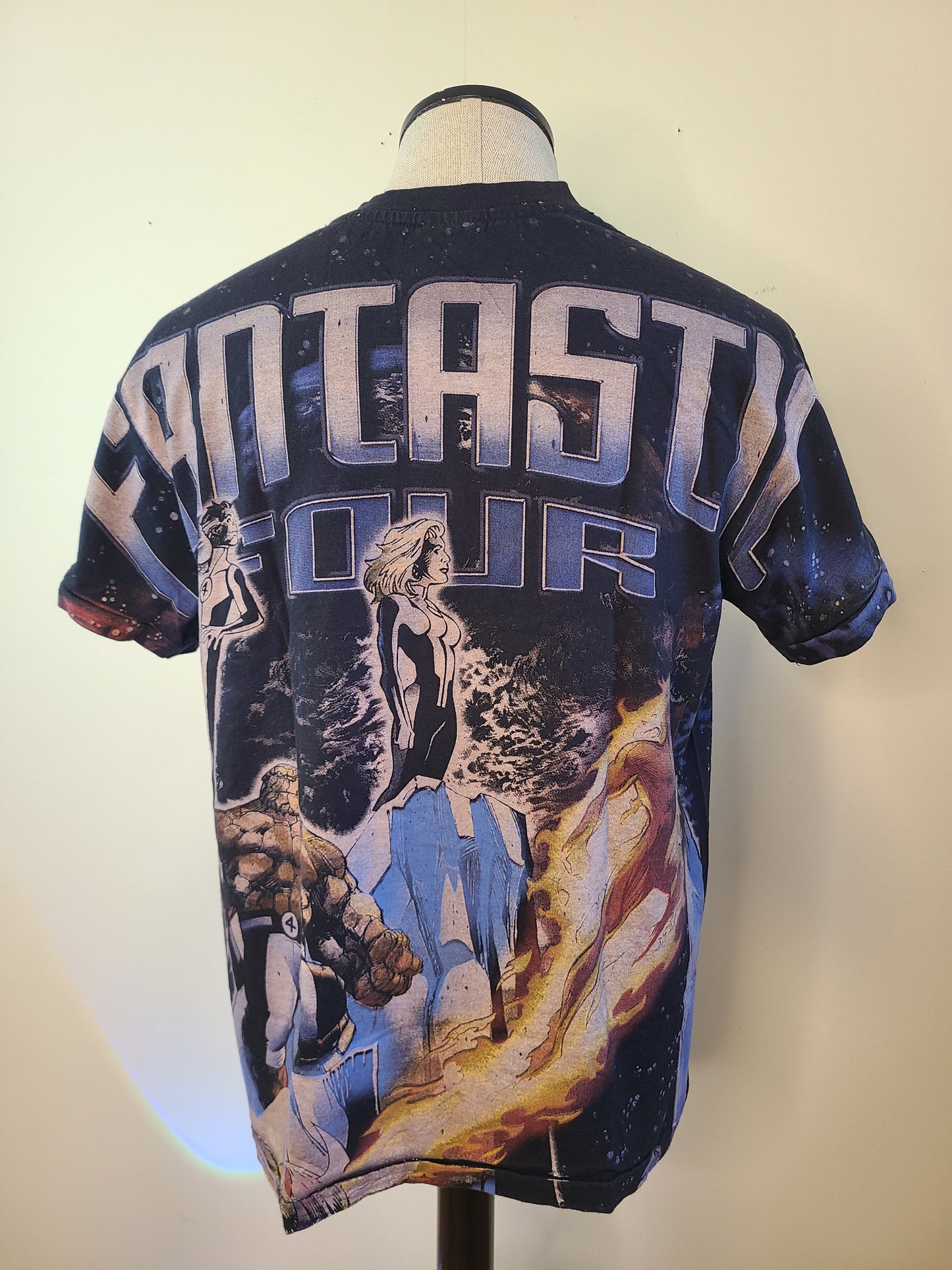 Fantastic Four Overprint Modern Vintage Style T Shirt Faded Black