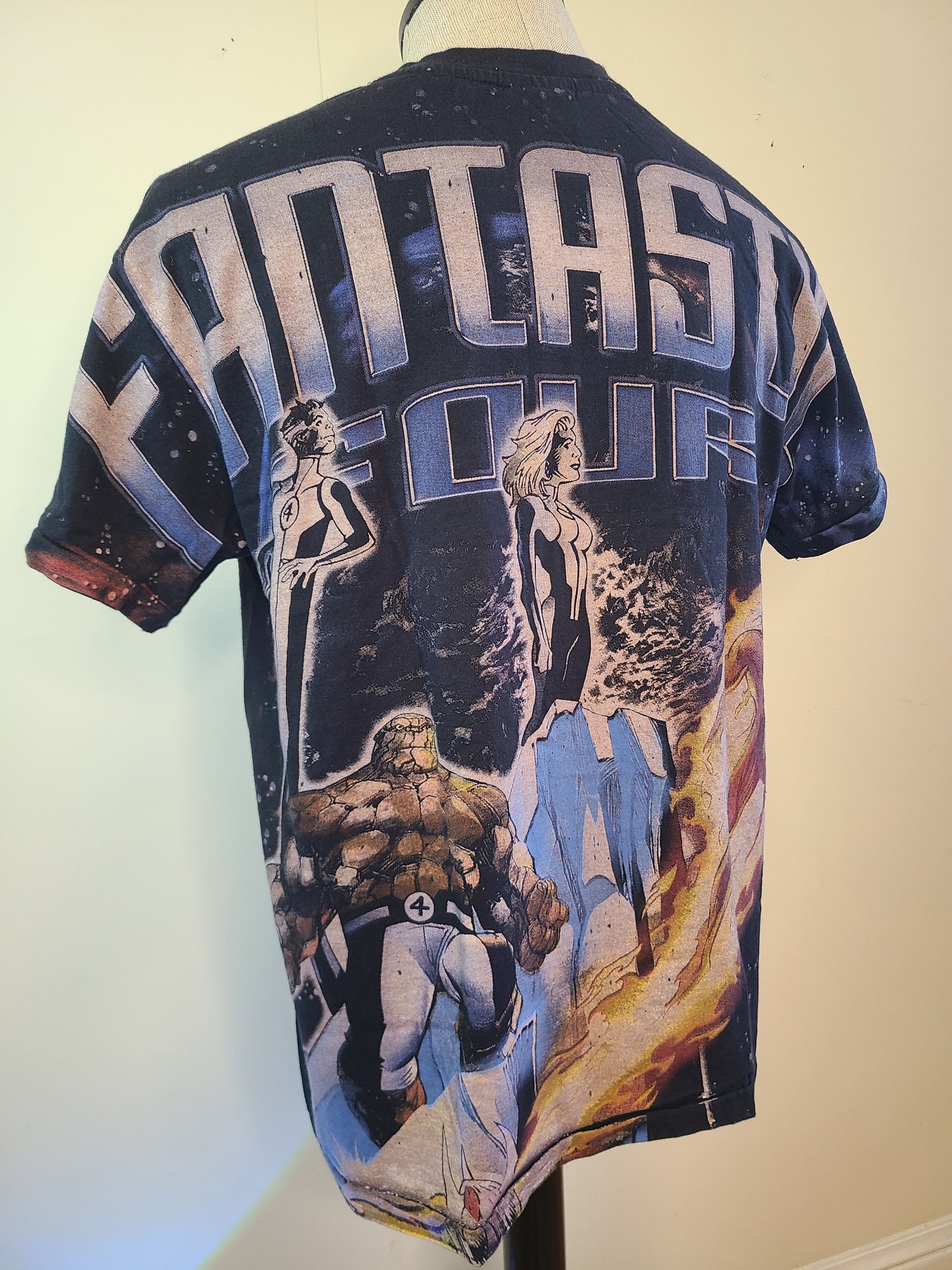 Fantastic Four Overprint Modern Vintage Style T Shirt Faded Black