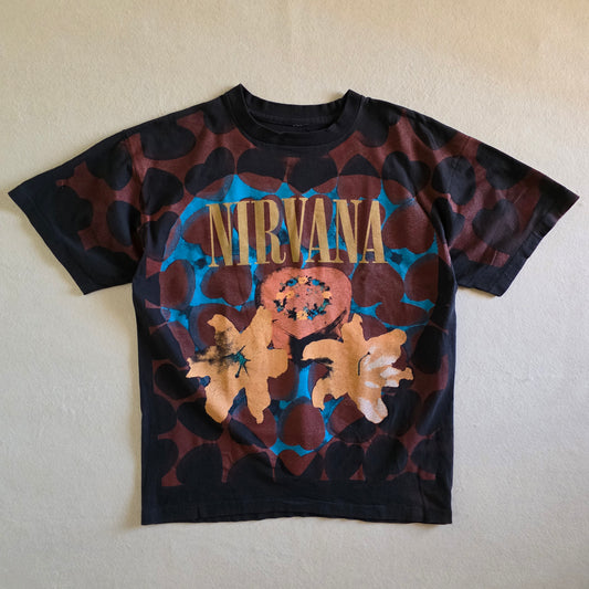 Nirvana Heart Shaped Box Overprint All Over Print Tshirt XL Black Distressed