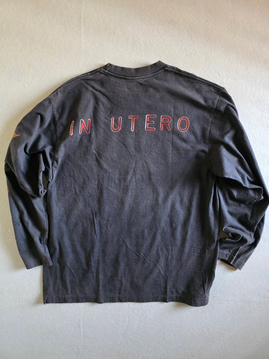 Nirvana In Utero 4 Sided Print Long Sleeve Tee Tshirt Faded Out XL