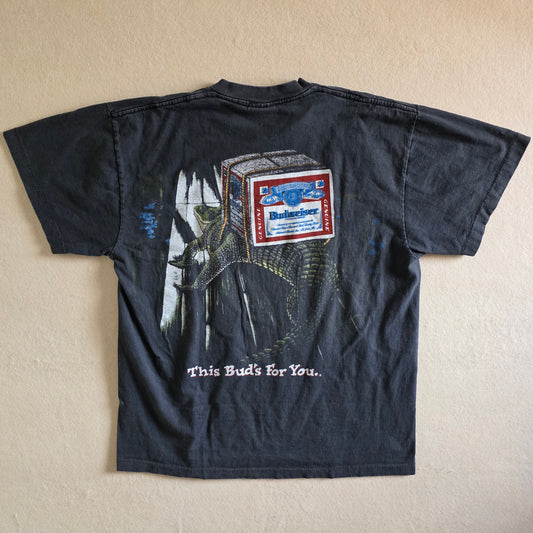 Budweiser Frog Crocodile Double-sided Print Tee Tshirt L Large Faded Black