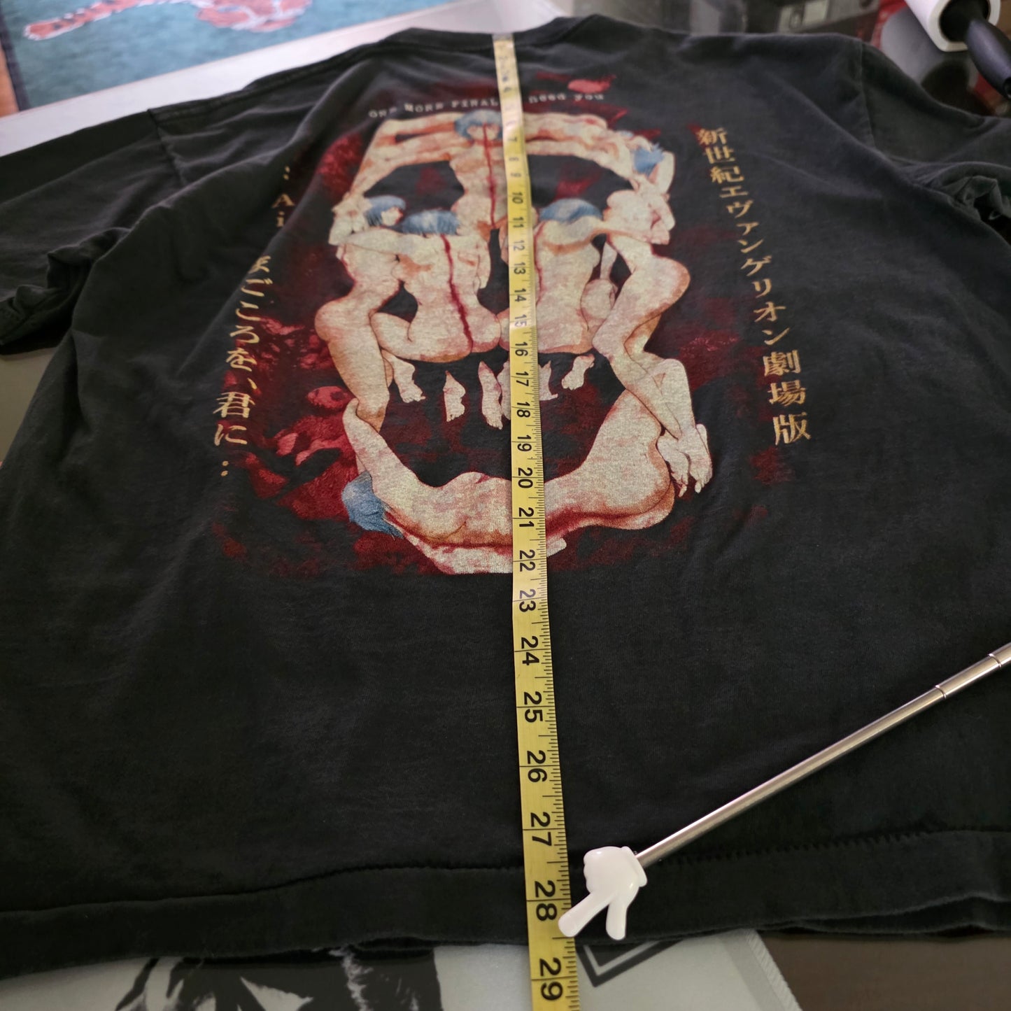 Neon Genesis Evangelion Double-sided Faded Black Graphic Retro Tshirt Tee XL