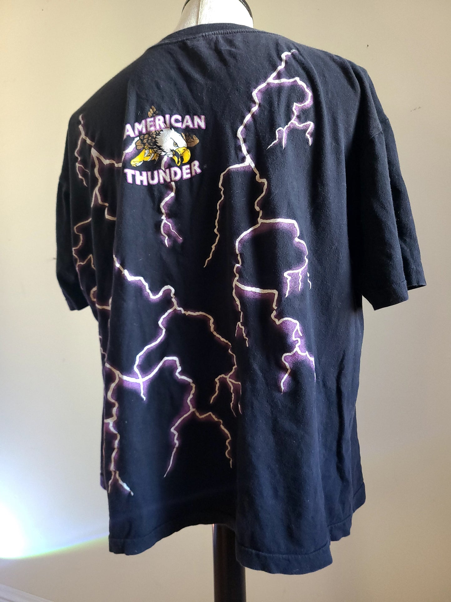 Vintage VTG 90s American Thunder Skull Snake Lightning Tombstone Tee XXL