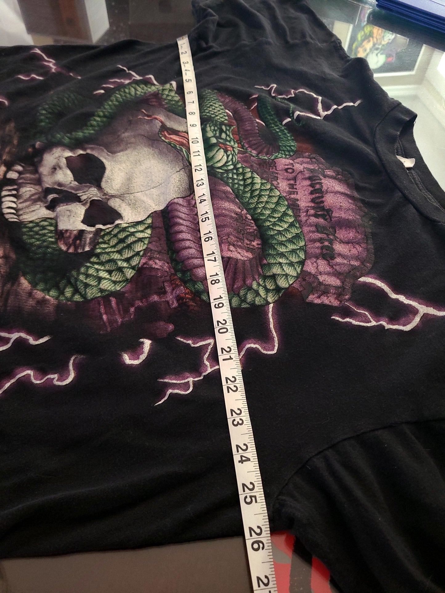 Vintage VTG 90s American Thunder Skull Snake Lightning Tombstone Tee XXL