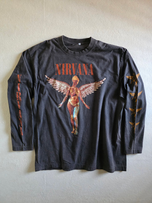 Nirvana In Utero 4 Sided Print Long Sleeve Tee Tshirt Faded Out XL