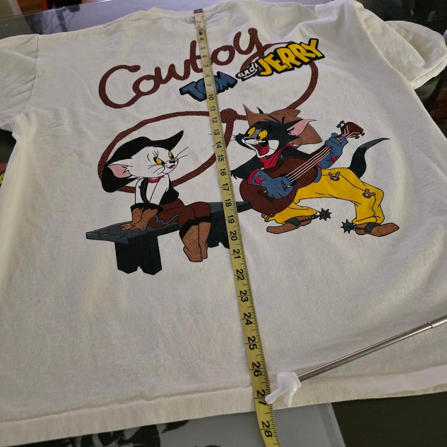 Tom And Jerry Cowboy 90s Style Double-sided Tshirt XL Eggshell White