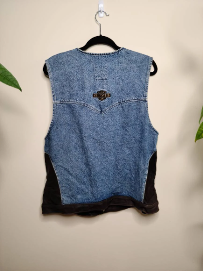Vintage 90s Harley Davidson Denim and Leather Vest Size Large
