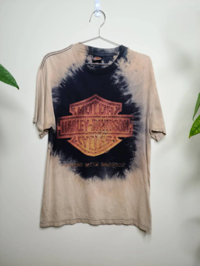 Vtg Harley Davidson Tie Dye Fire Flame Logo T Shirt Custom L