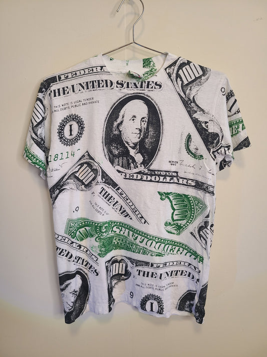 Caribbean Dream Vintage 90s All Over Print Money Dollar Design MED Single Stitch