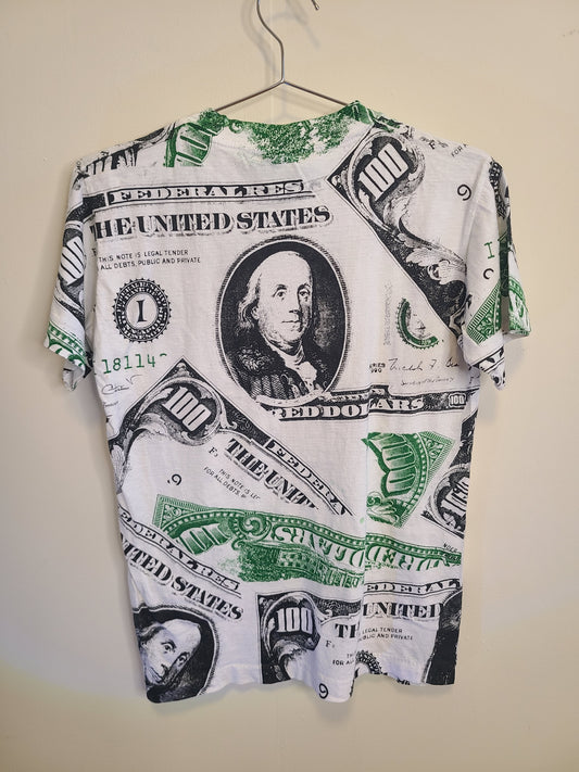 Caribbean Dream Vintage 90s All Over Print Money Dollar Design MED Single Stitch