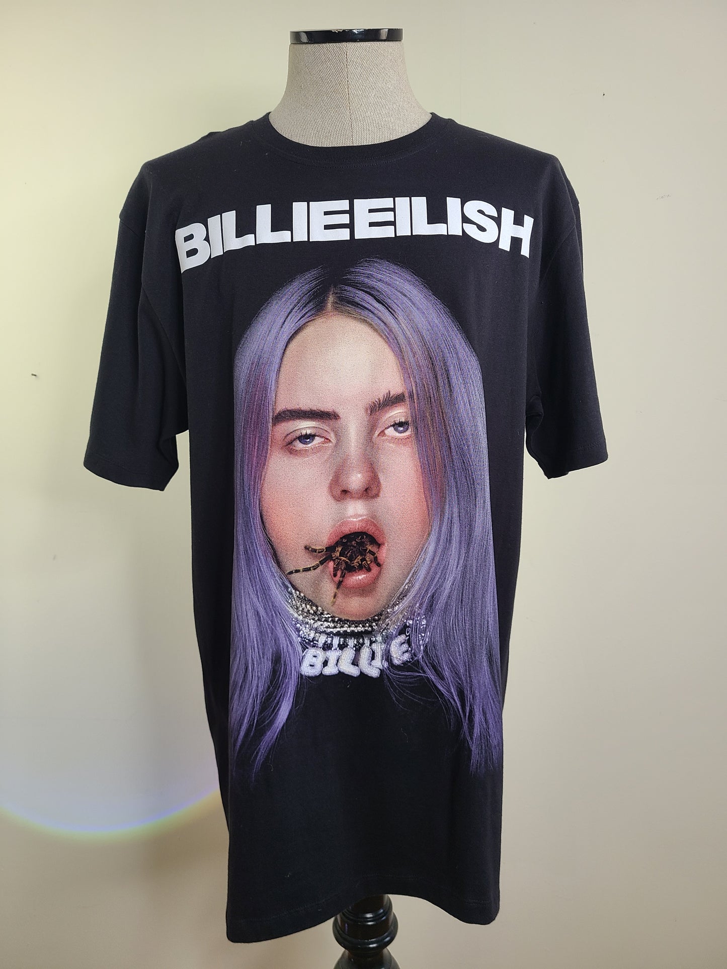 Billie Eilish Men's XL Black T Shirt Spider Mouth Full Face Print Logo