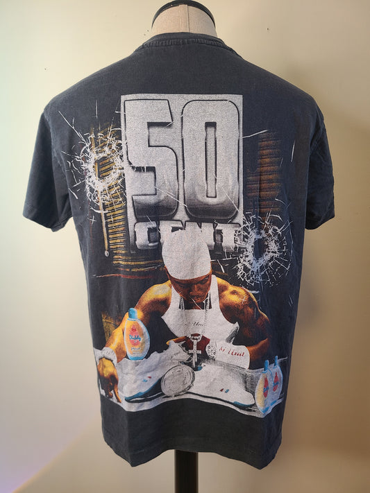 50 Cent vs Diddy Troll Tee Tshirt Enzyme Washed Faded Black Large