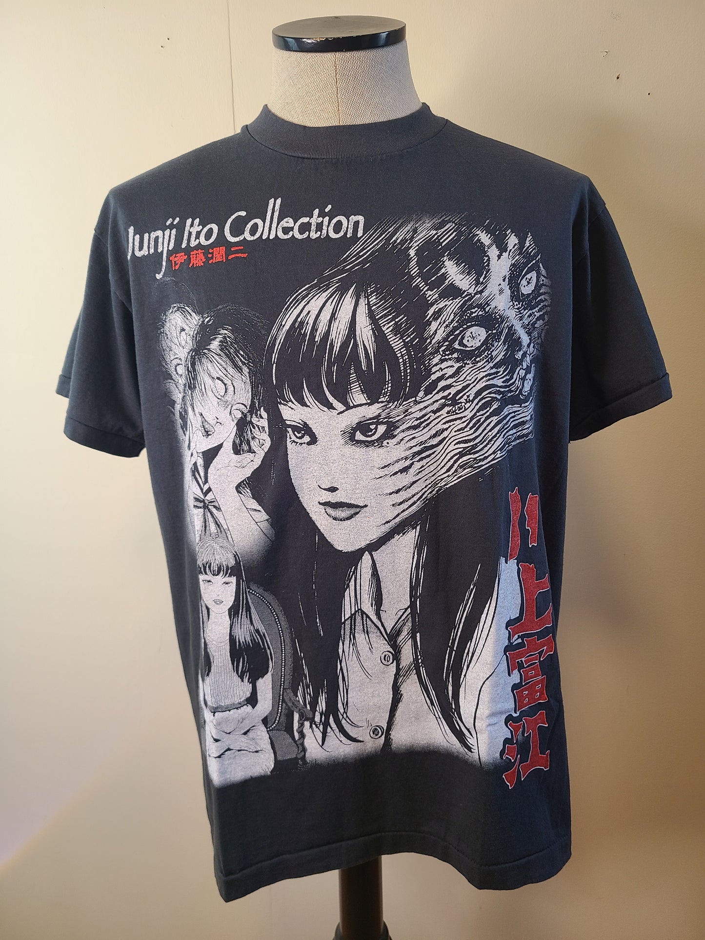 Junji Ito Anime Tee Tshirt Enzyme Washed Faded Black Large