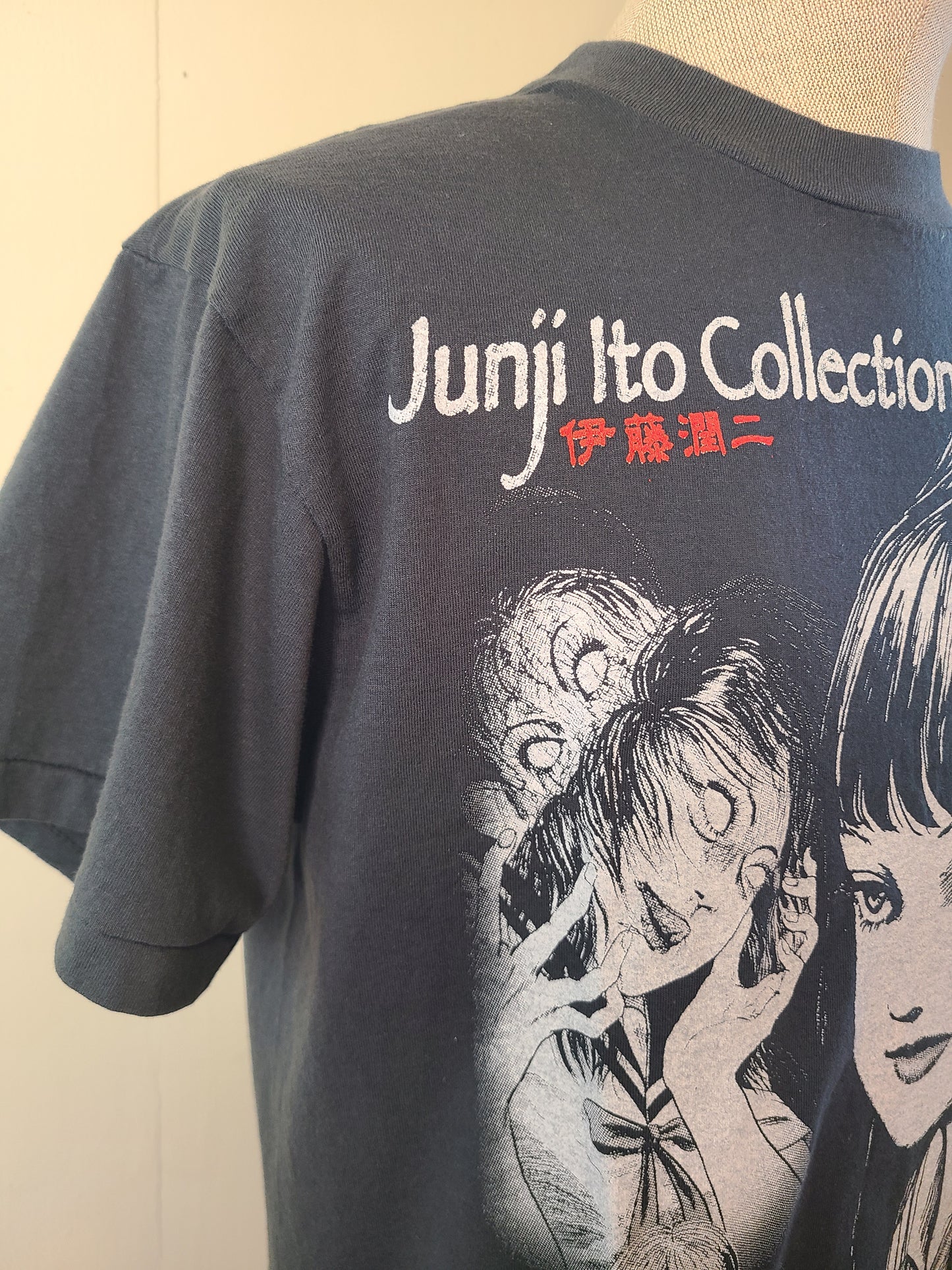 Junji Ito Anime Tee Tshirt Enzyme Washed Faded Black Large