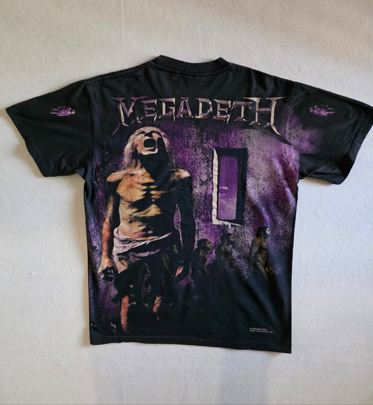 Megadeth Overprint All Over Print Vintage-Style Tee Tshirt Large