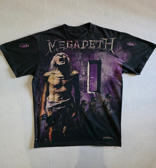 Megadeth Overprint All Over Print Vintage-Style Tee Tshirt Large