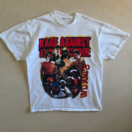 Rage Against The Machine Wu Tang Clan Tour Print Tshirt Washed White L Large