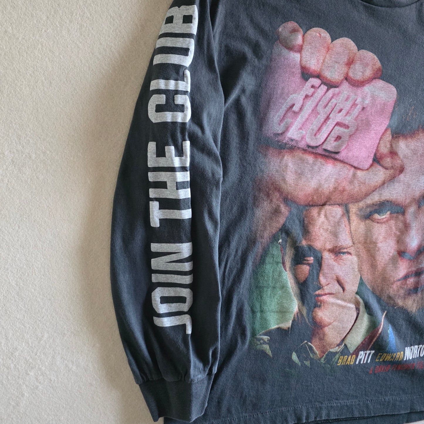 Fight Club Brad Pitt Edward Norton Enzyme Washed Long Sleeve Movie Tshirt Faded