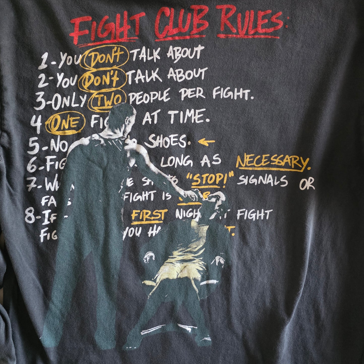 Fight Club Brad Pitt Edward Norton Enzyme Washed Long Sleeve Movie Tshirt Faded