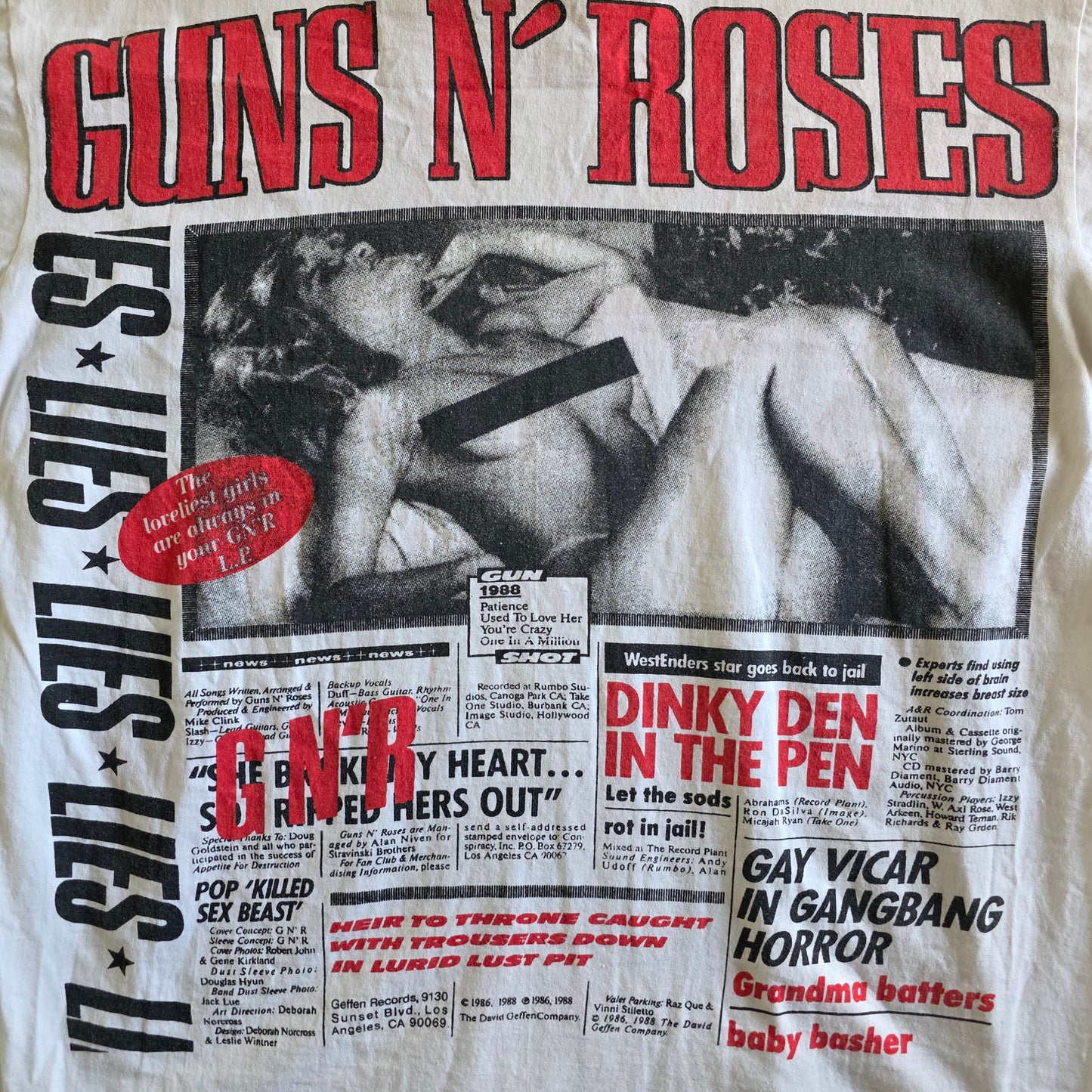 Guns N Roses GNR Newspaper Overprint All Over Print Tee Tshirt XXL