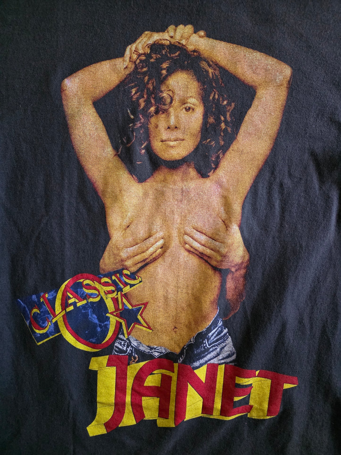 Janet Jackson Naughty By Nature Vintage-Style Tee Tshirt L Faded Black