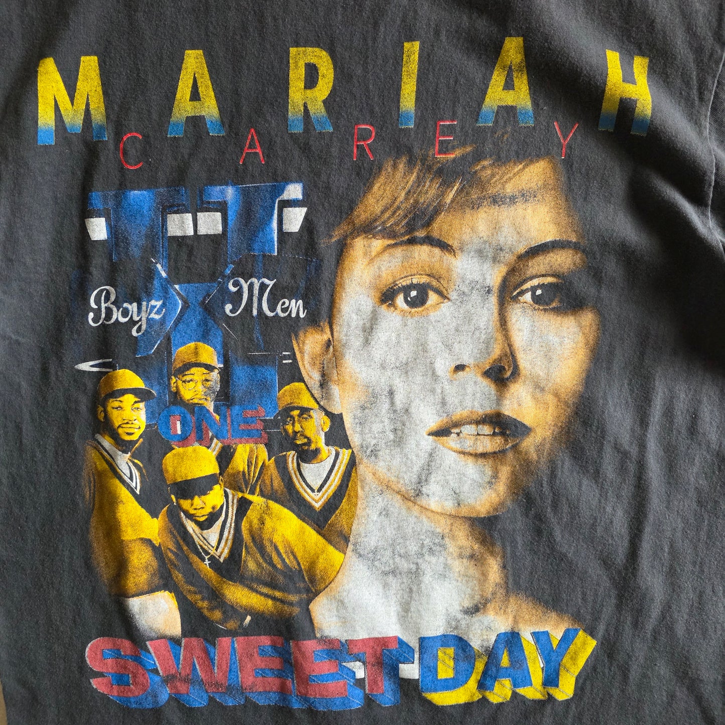 Mariah Carey Boyz II Men One Sweet Day Double-sided Tshirt L Faded Black