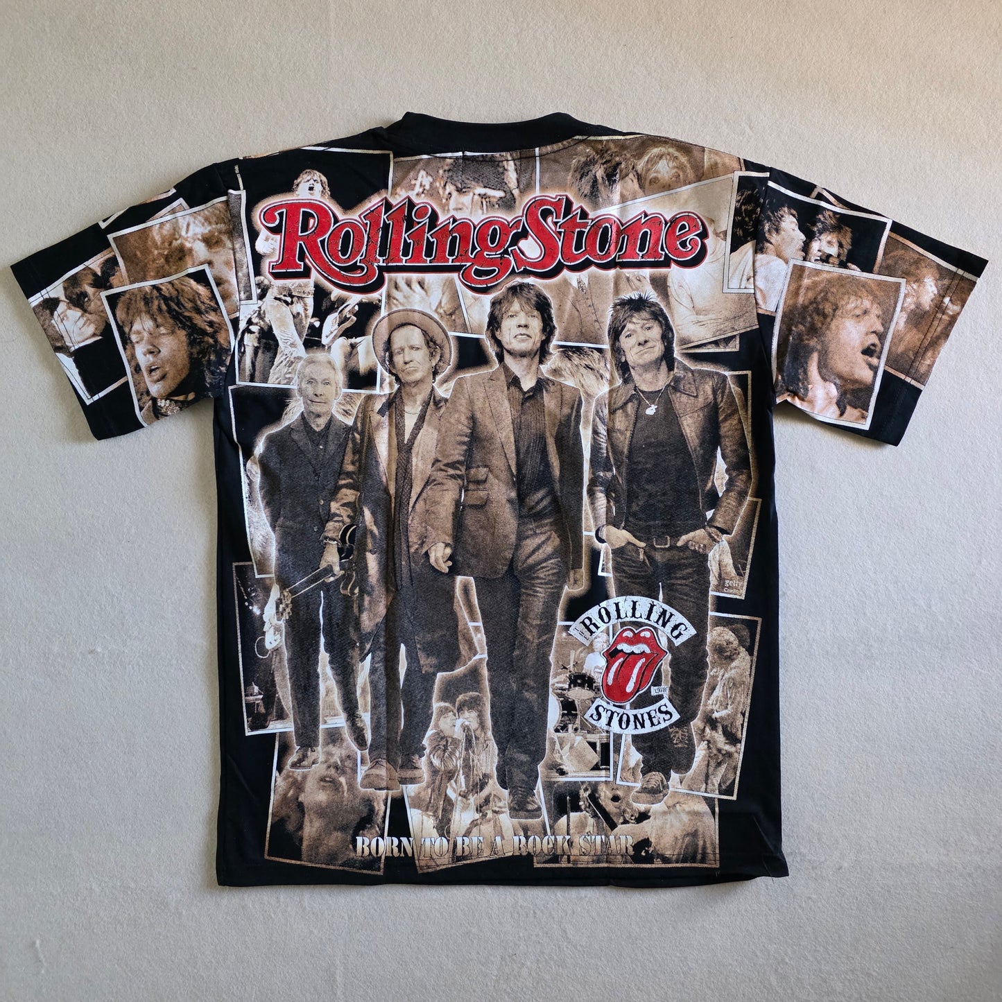 Rolling Stones Overprint All Over Print Graphic Tee Tshirt Large
