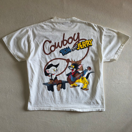 Tom And Jerry Cowboy 90s Style Double-sided Tshirt XL Eggshell White