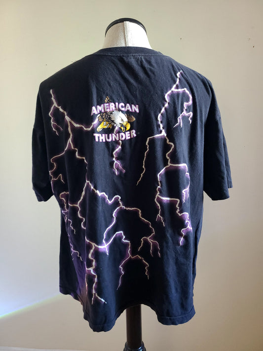 Vintage VTG 90s American Thunder Skull Snake Lightning Tombstone Tee XXL