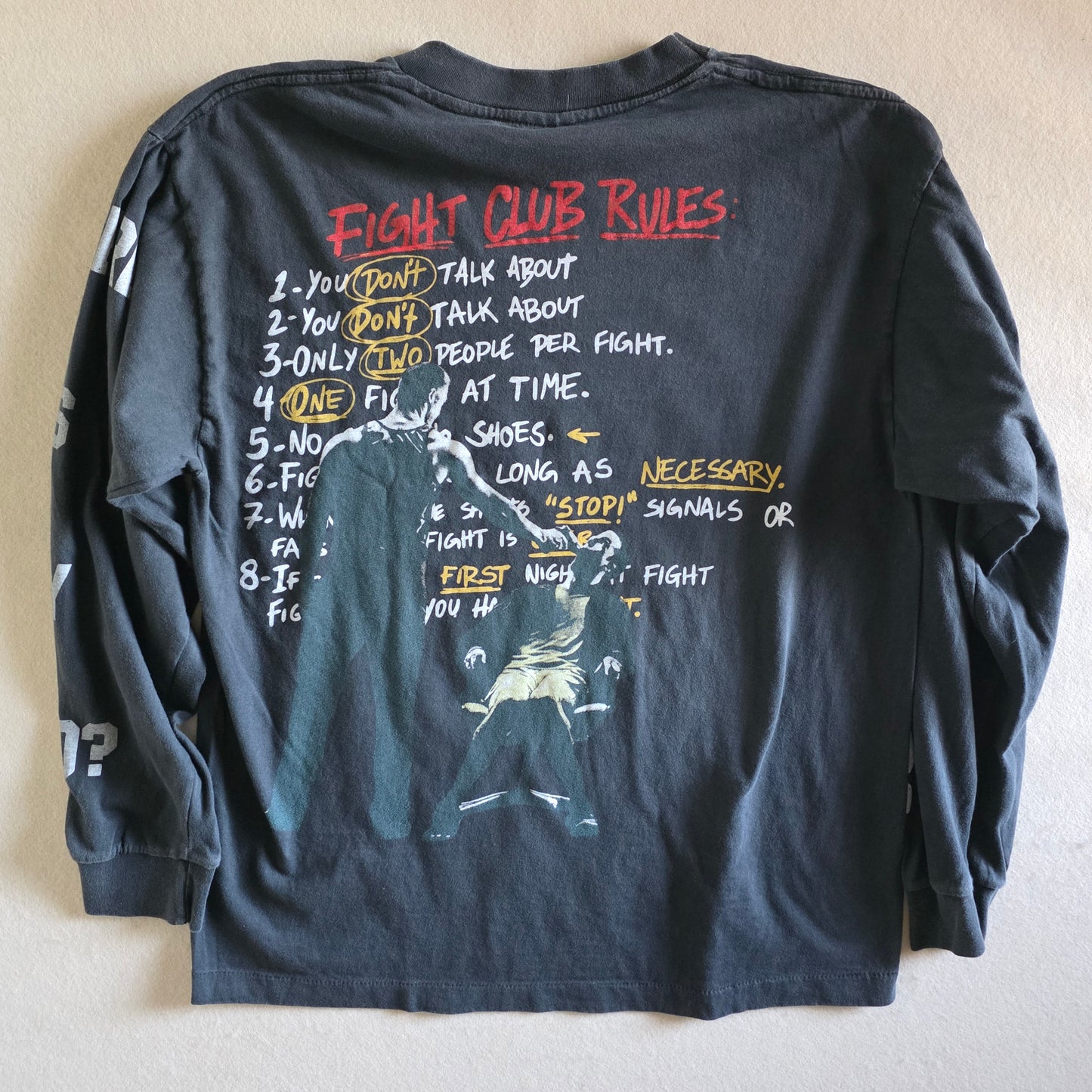 Fight Club Brad Pitt Edward Norton Enzyme Washed Long Sleeve Movie Tshirt Faded