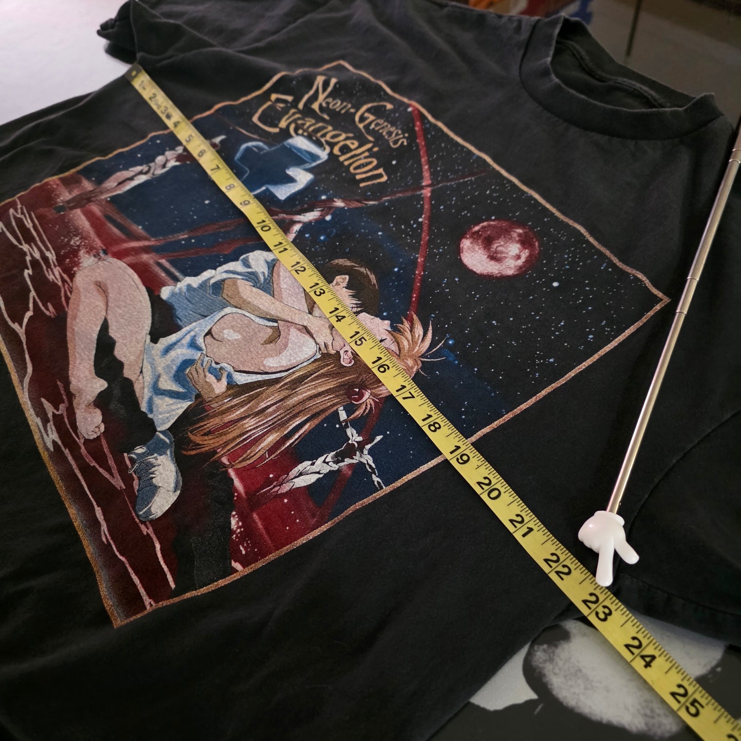 Neon Genesis Evangelion Double-sided Faded Black Graphic Retro Tshirt Tee XL
