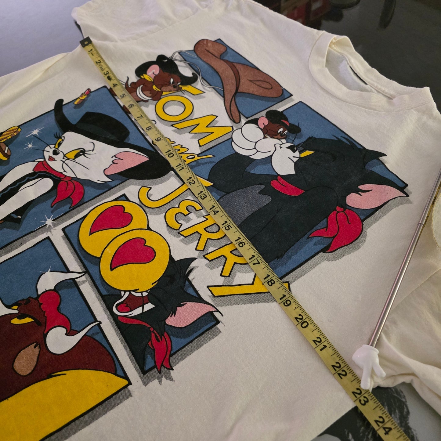 Tom And Jerry Cowboy 90s Style Double-sided Tshirt XL Eggshell White