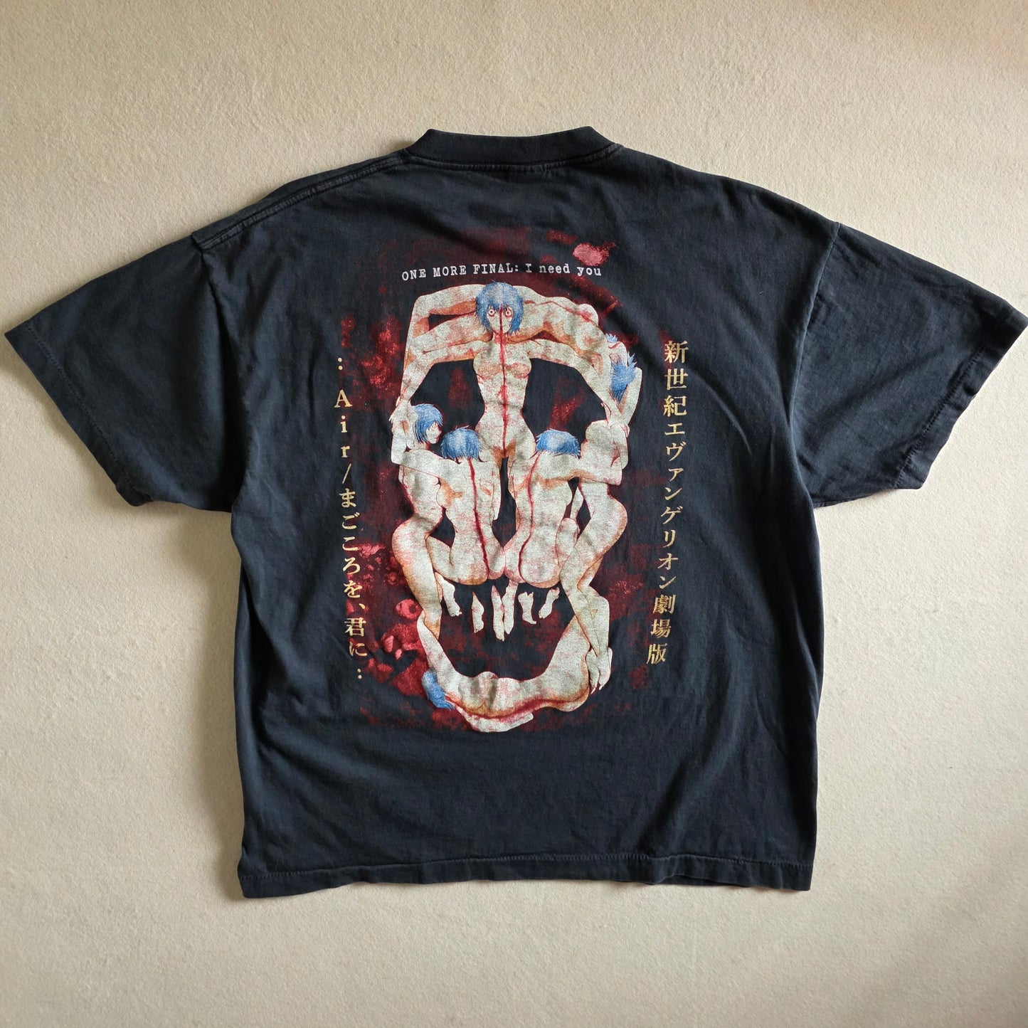 Neon Genesis Evangelion Double-sided Faded Black Graphic Retro Tshirt Tee XL
