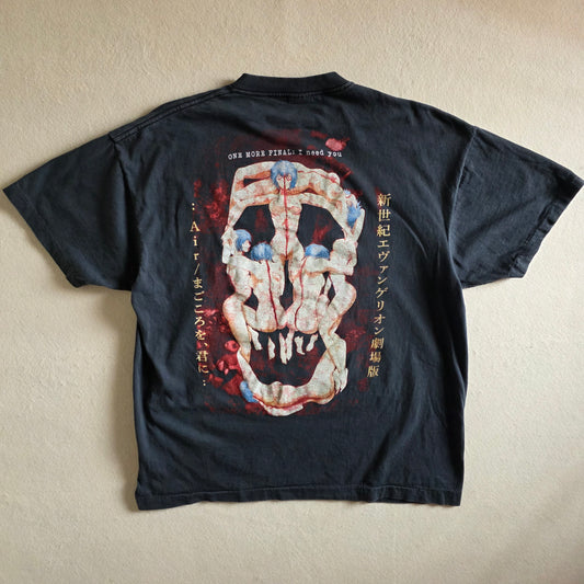 Neon Genesis Evangelion Double-sided Faded Black Graphic Retro Tshirt Tee XL