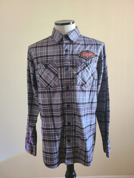 Harley Davidson Men's 120th Anniversary Plaid Shirt - Gray Plaid Sz Med