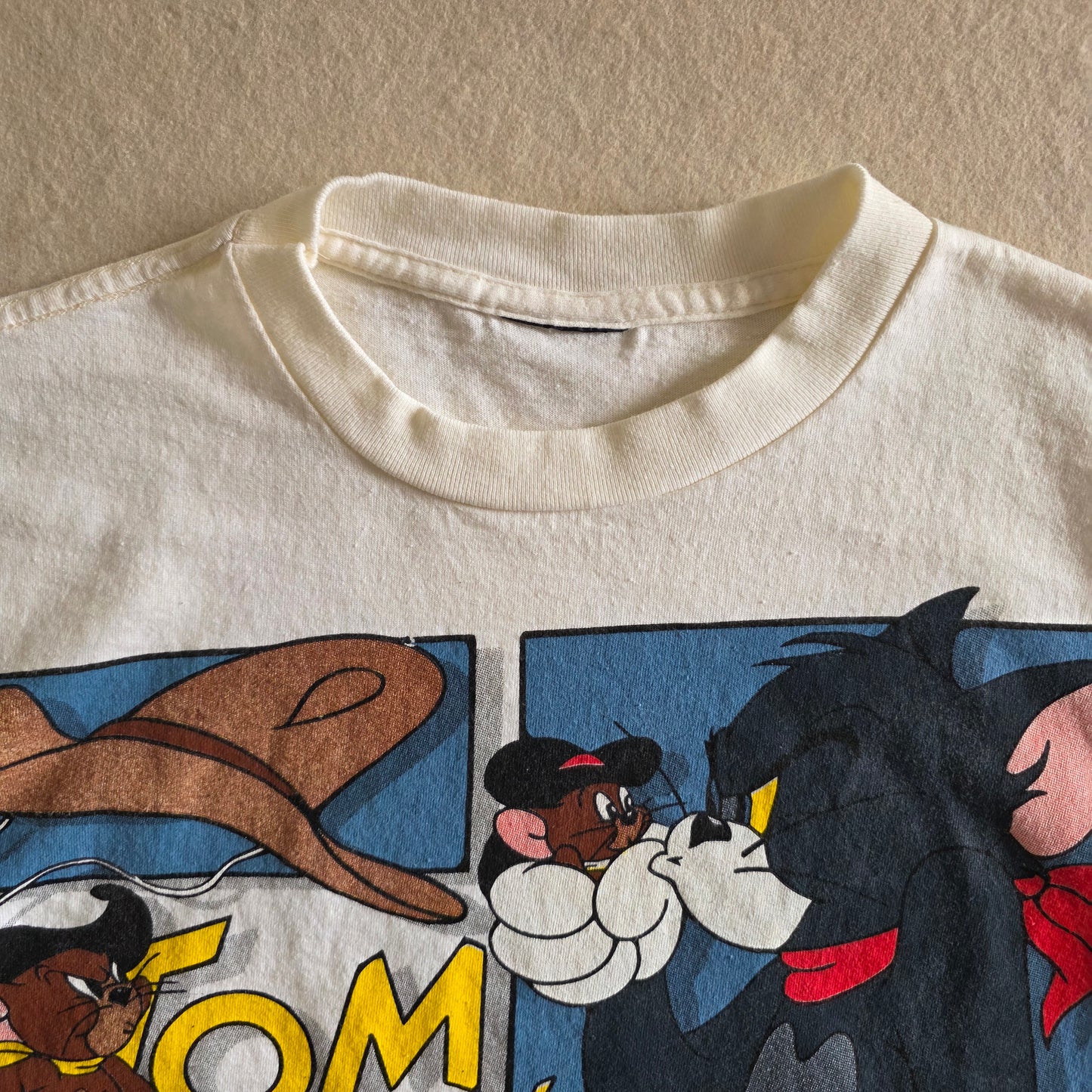 Tom And Jerry Cowboy 90s Style Double-sided Tshirt XL Eggshell White