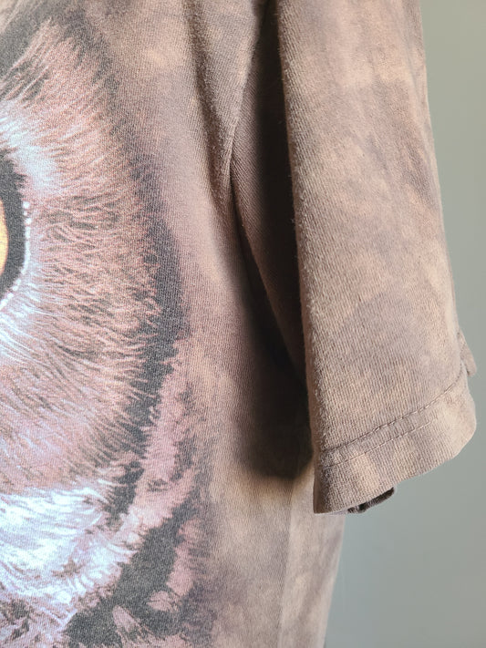 The Mountain Owl All Over Print Tie Dye Brown Tee Tshirt Men's Medium