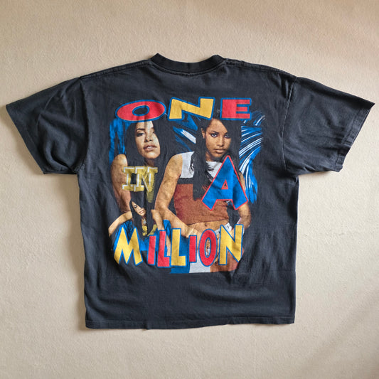 Aaliyah Memorial One In Million Graphic Tee Tshirt Faded Black XL