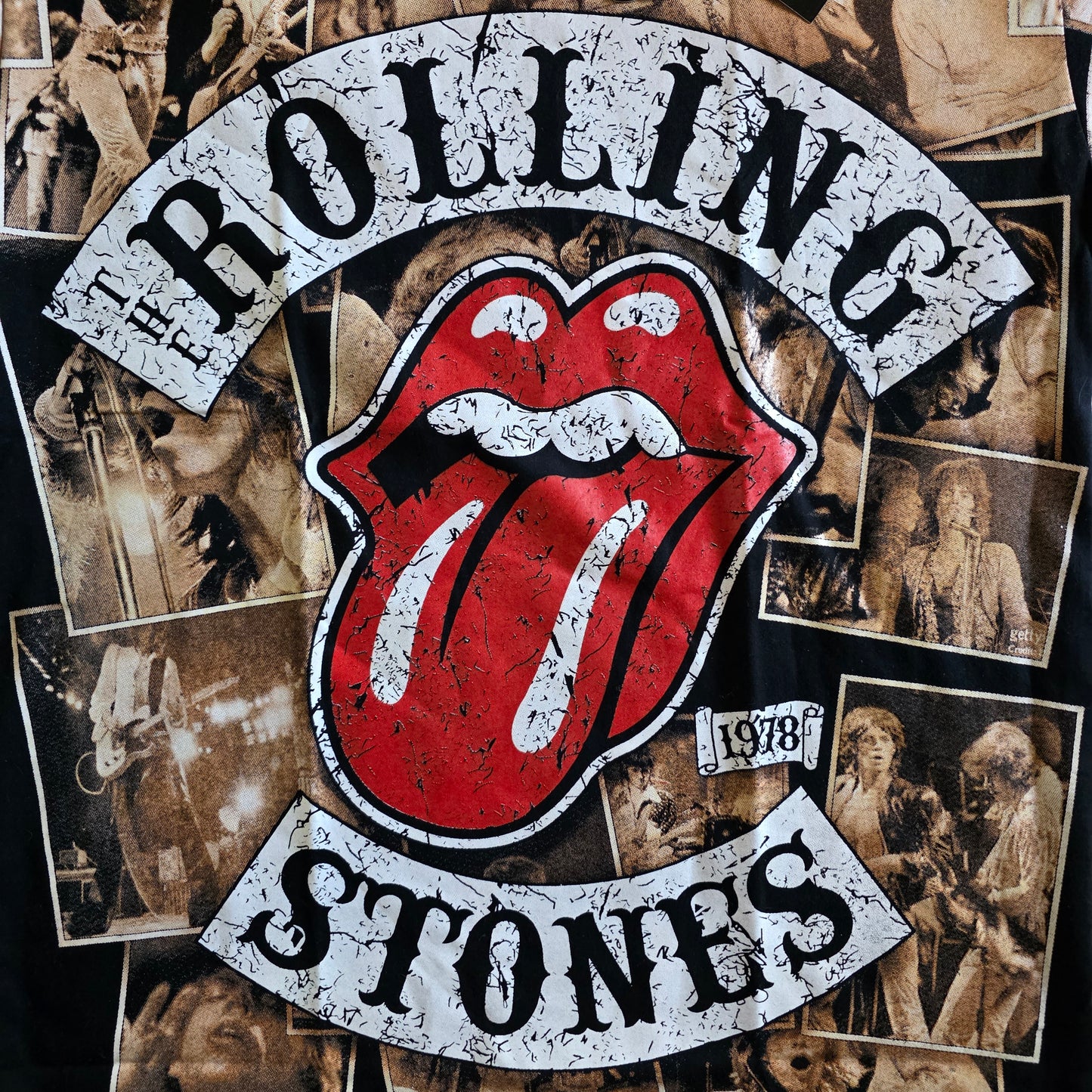 Rolling Stones Overprint All Over Print Graphic Tee Tshirt Large