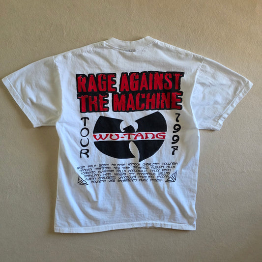 Rage Against The Machine Wu Tang Clan Tour Print Tshirt Washed White L Large