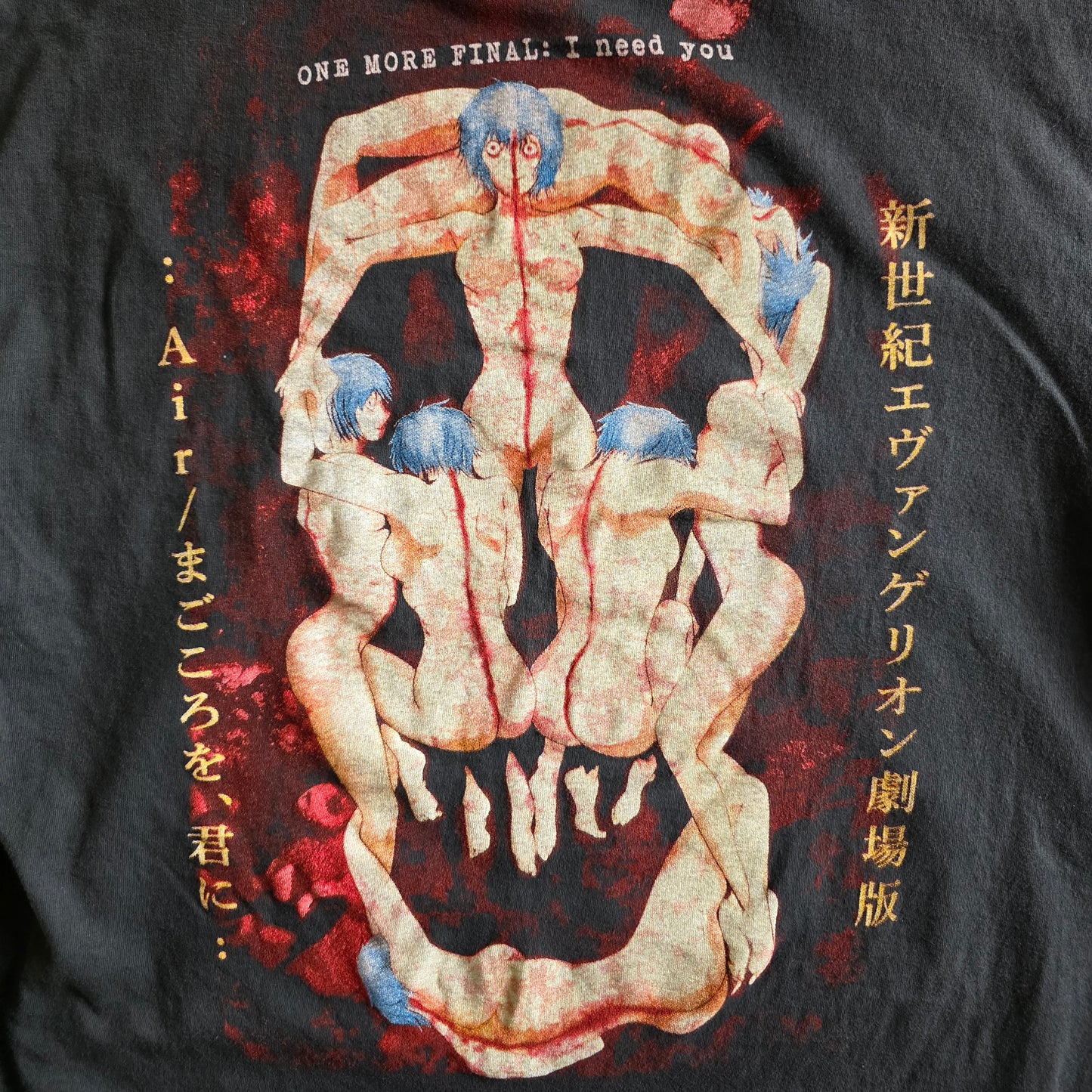 Neon Genesis Evangelion Double-sided Faded Black Graphic Retro Tshirt Tee XL