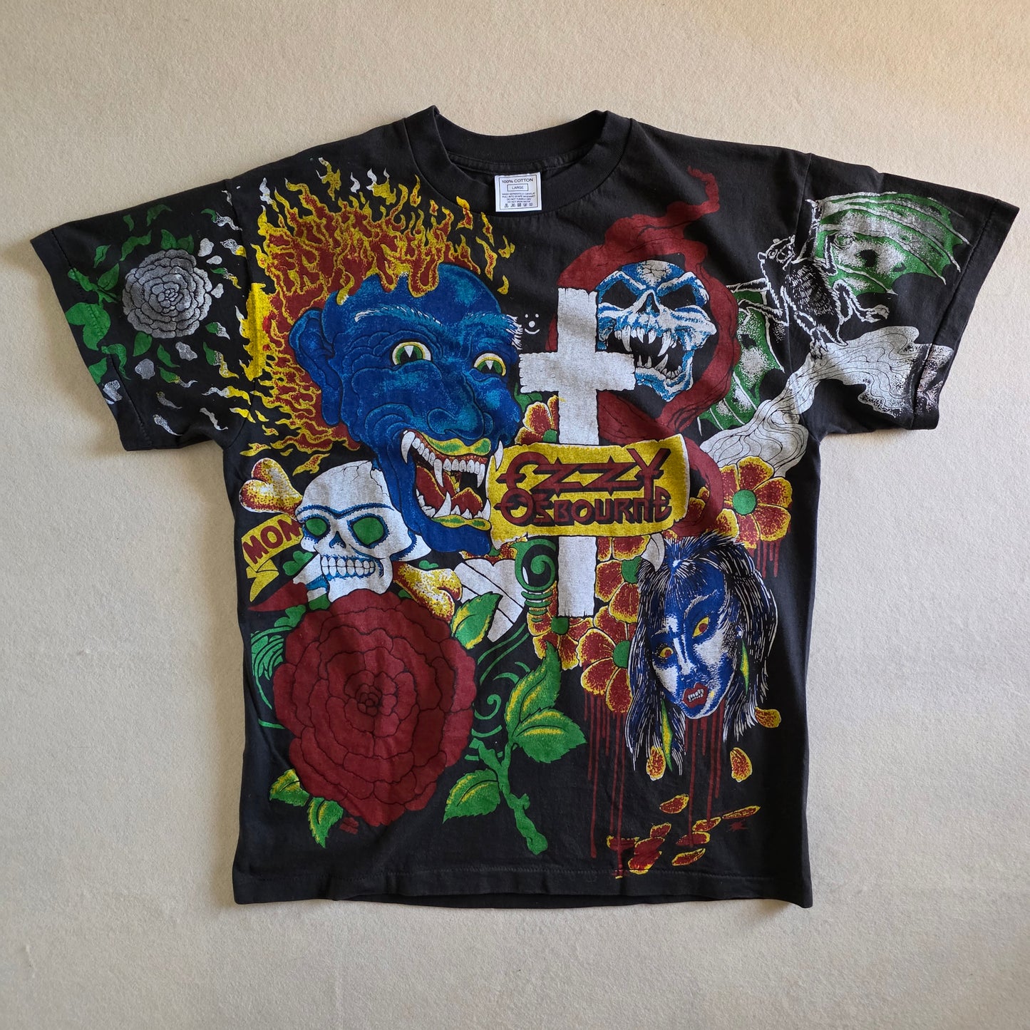 Ozzy Osbourne Overprint All Over Print Graphic Tshirt Large