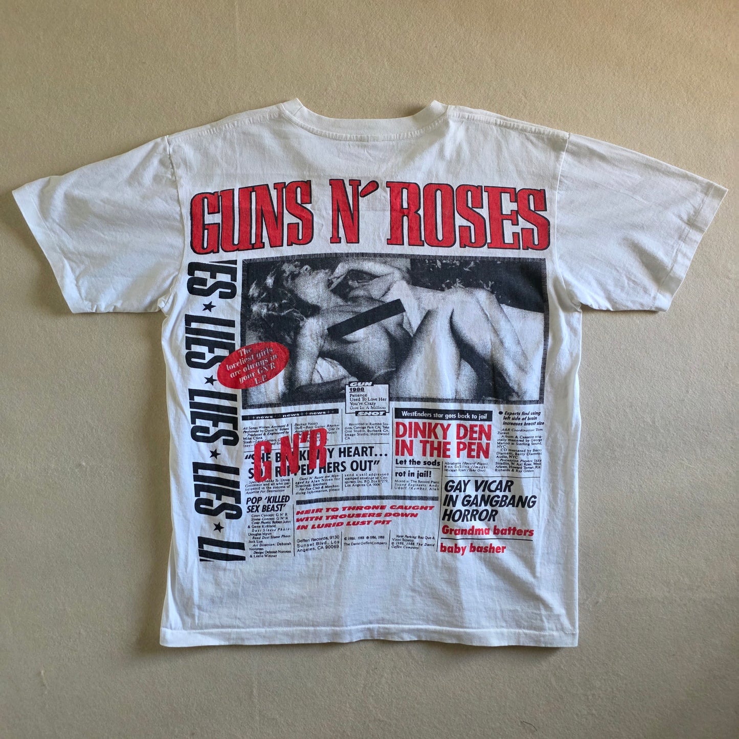 Guns N Roses GNR Newspaper Overprint All Over Print Tee Tshirt XXL