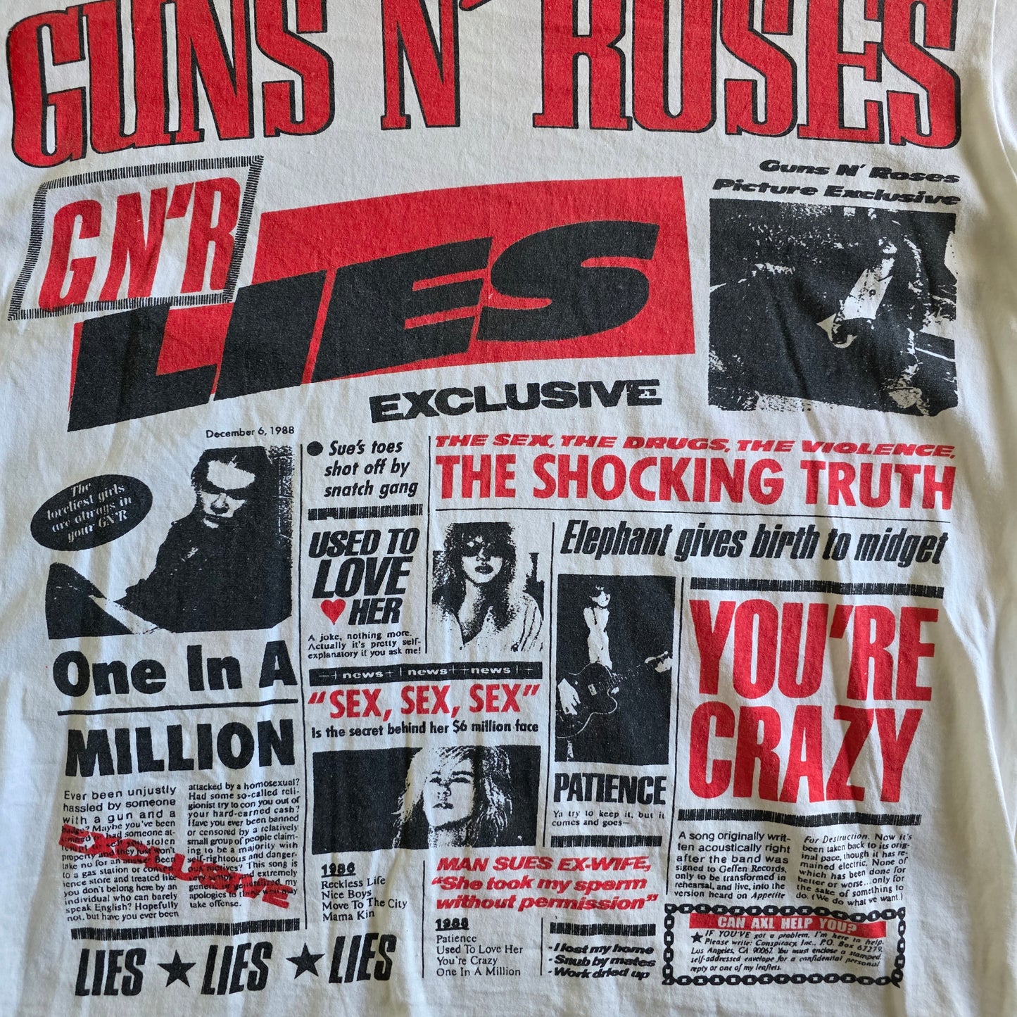 Guns N Roses GNR Newspaper Overprint All Over Print Tee Tshirt XXL