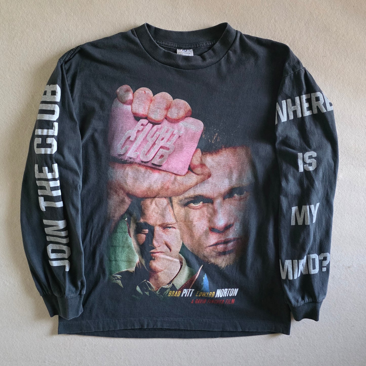 Fight Club Brad Pitt Edward Norton Enzyme Washed Long Sleeve Movie Tshirt Faded