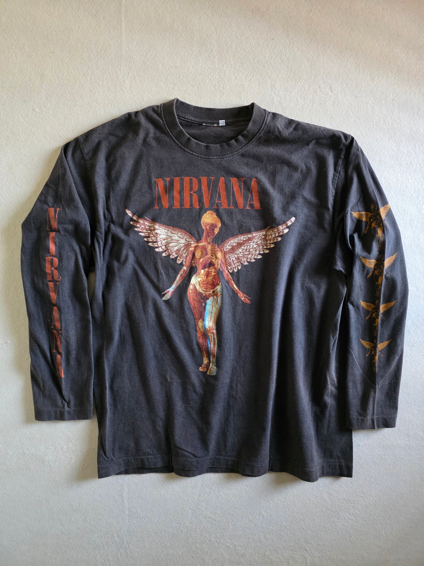 Nirvana In Utero 4 Sided Print Long Sleeve Tee Tshirt Faded Out XL