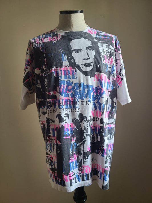 Custom Sex Pistols Upcycled Overprint All Over Print Tee Tshirt XL